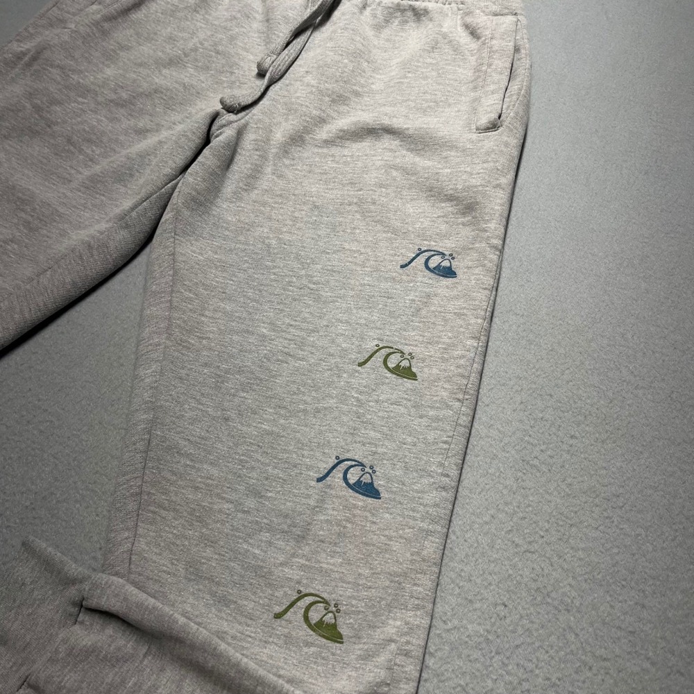 VTG Quiksilver Sweatpants Joggers Gray Logo‎ Print Drawstring Waist Men's Size L
